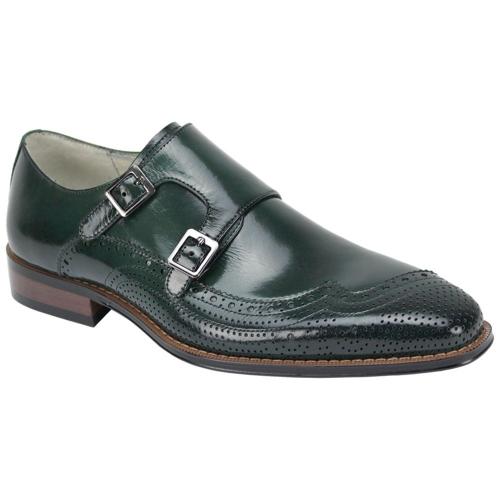 Giovanni "Koleman" Forest Green Genuine Calfskin Double Monk Strap Slip-On Perforated Shoes.