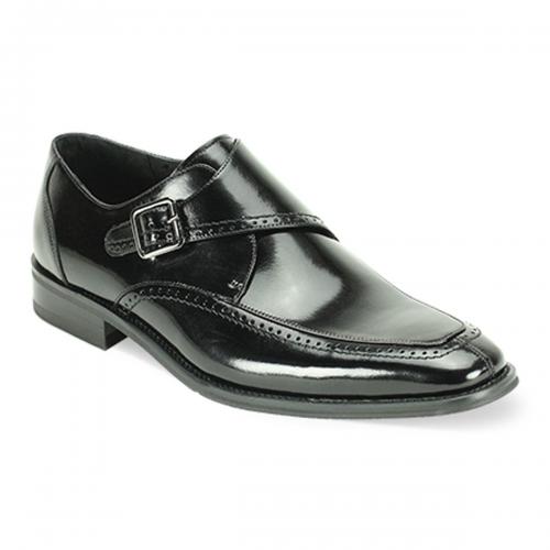 Giovanni "Amato" Black Genuine Calfskin Monk Strap Slip-On Shoes.