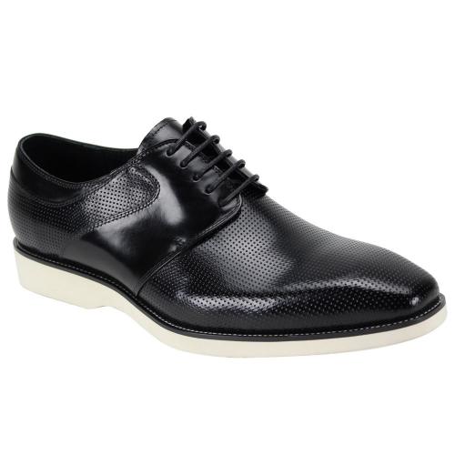 Giovanni "Joshua" Black Burnished Genuine Calfskin Perforated Cap Derby Lace-Up Shoes.