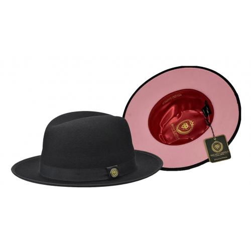Bruno Capelo Black / Pink Bottom Australian Wool Fedora Dress Hat PR-320