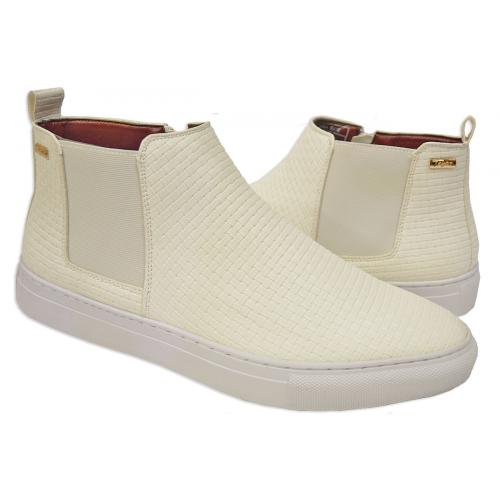 Tayno "Calt" Ice White Woven Vegan Leather Chelsea Sneaker Boots