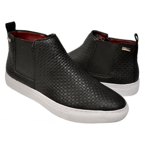 Tayno "Calt" Black Woven Vegan Leather Chelsea Sneaker Boots