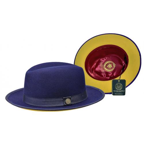 Bruno Capelo Navy / Gold Bottom Australian Wool Fedora Dress Hat PR-309