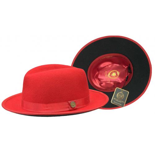 Bruno Capelo Red / Black Bottom Australian Wool Fedora Dress Hat PR-314
