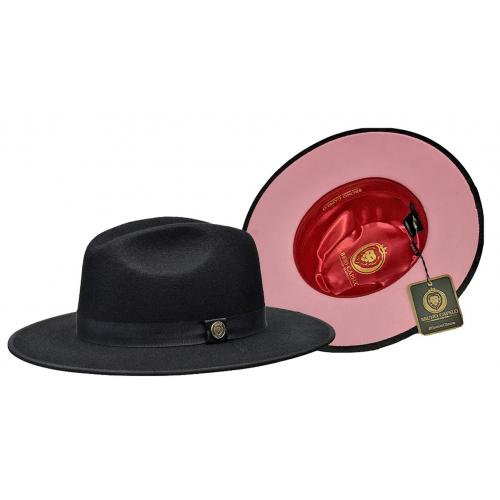 Bruno Capelo Black / Pink Bottom Australian Wool Fedora Dress Hat MO-216