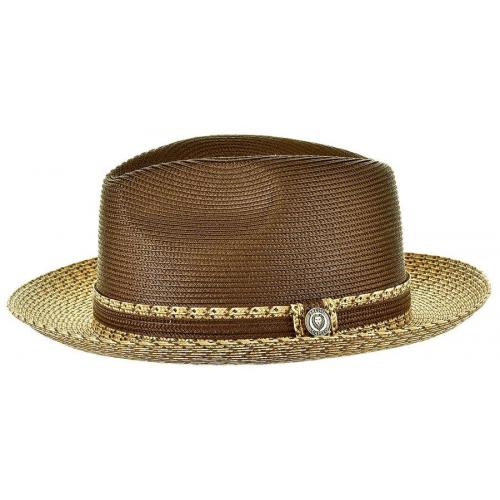 Bruno Capelo Ivory / Brown Braided Straw Fedora Hat MA-921.