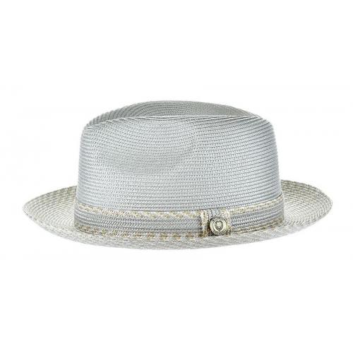 Bruno Capelo Silver / Cognac Braided Straw Fedora Hat MA-922.