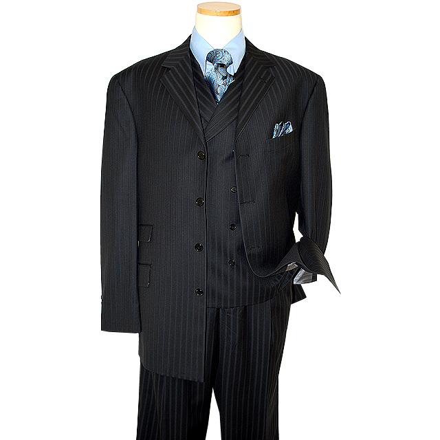 Steve Harvey Collection Black With Sky Blue Pinstripes Super 120's ...