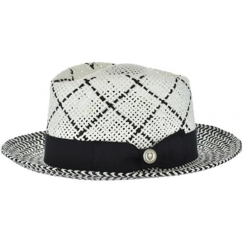 Bruno Capelo White / Black Diamond Crown Fedora Straw Hat EN-970.