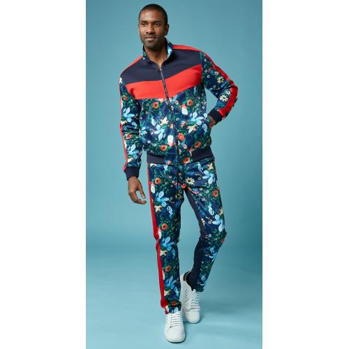 Stacy Adams Navy / Red / Multi-Color Cotton Blend Modern Fit Tracksuit Outfit 1551