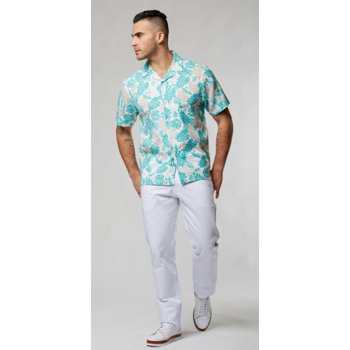 Silversilk Seafoam Green / White Linen Blend Burnout Short Sleeve Outfit 8602