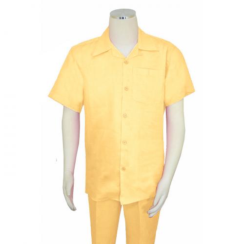 Successos Pastel Yellow Irish Linen Short Sleeve Outfit SP1065