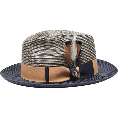 Bruno Capelo Camel and Navy Blue Straw Fedora Hat For Men | Upscale ...