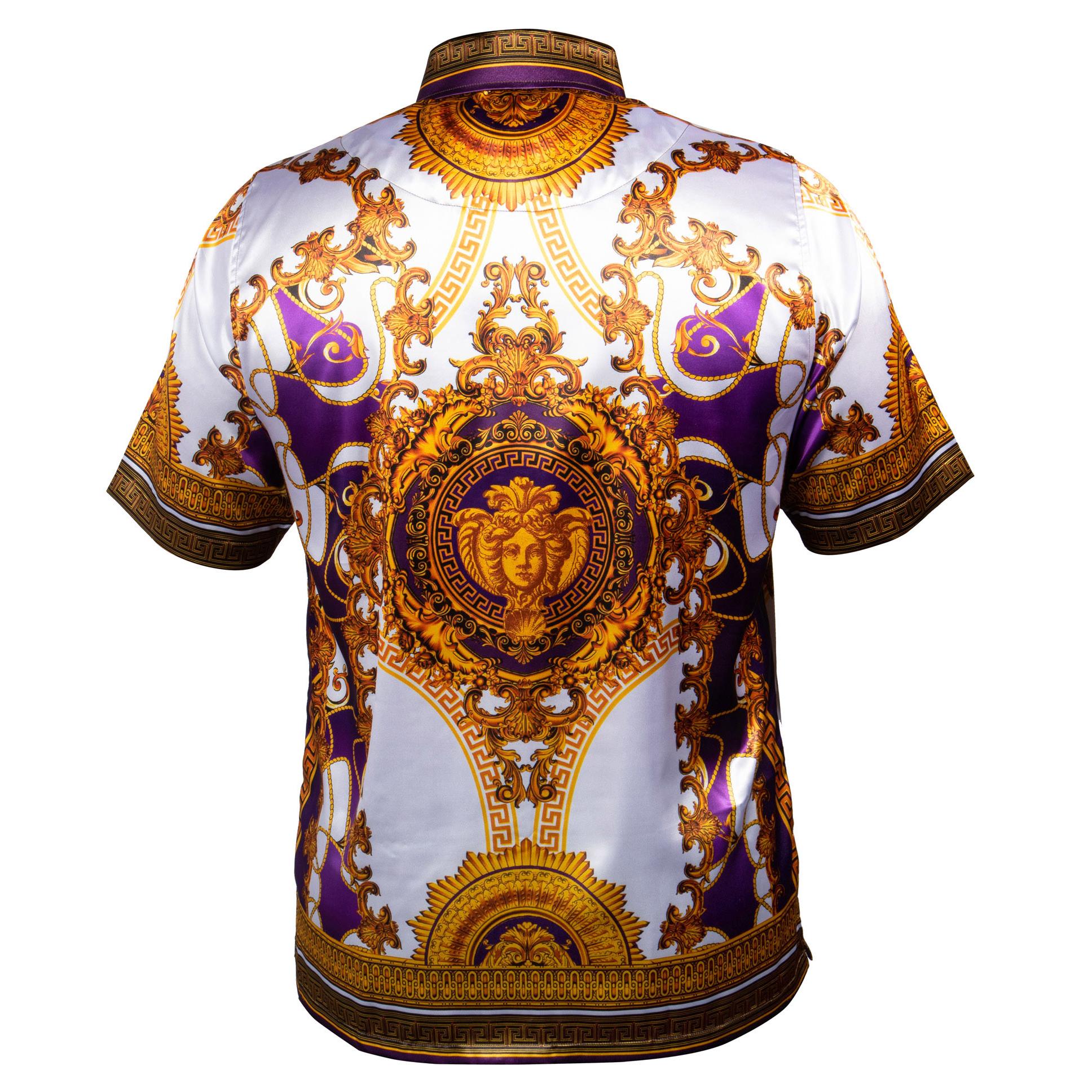 Prestige Purple / Gold / White Satin Medusa Short Sleeve Shirt PR-151 ...