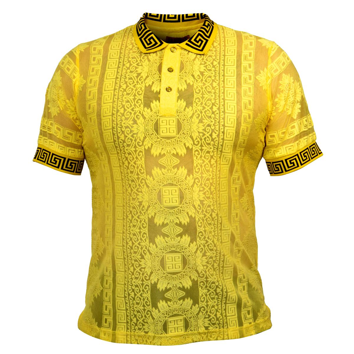 Prestige Yellow / Black Greek Embroidered / Laced Short Sleeve Shirt ...