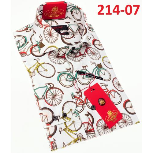 Axxess Multicolor Cotton Bicycle Design Modern Fit Dress Shirt With Button Cuff 214-02.
