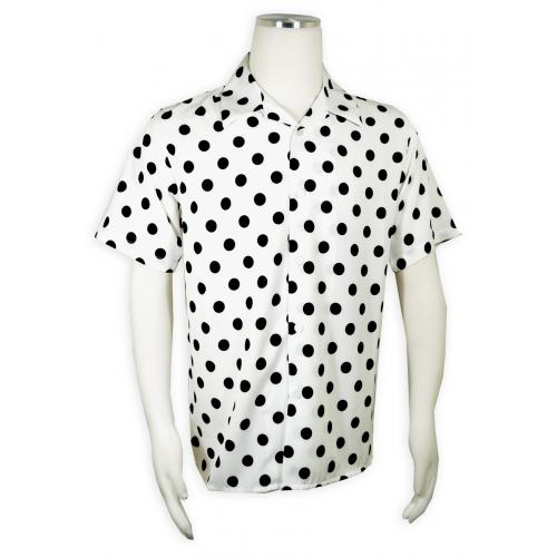 Pronti White / Black Polka Dot Design Button Up Short Sleeve Shirt S6540