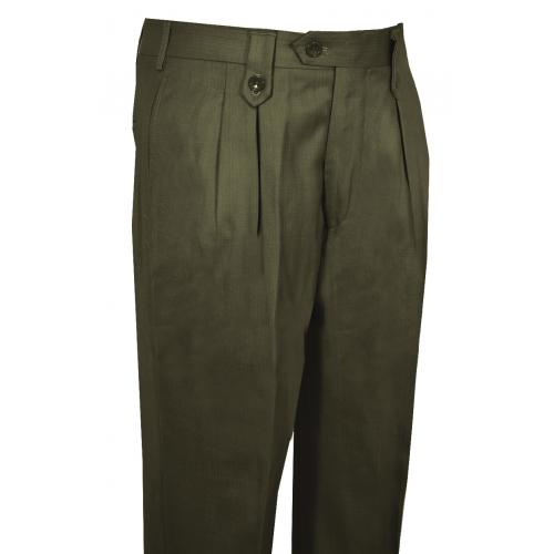 Pronti Olive Wide Leg Slacks With Custom Button Tabs / Flapped Pockets P6046