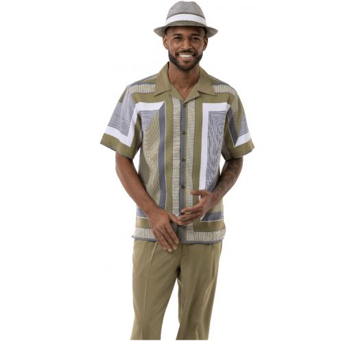 Montique Olive / White Multi Patterned Short Sleeve Outfit 2013