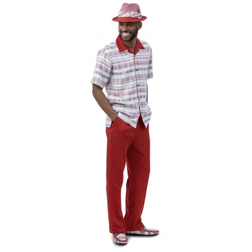 Montique Red / White / Grey Plaid Short Sleeve Outfit 2023