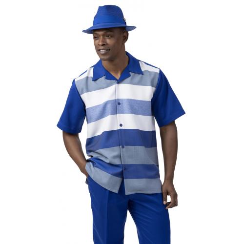 Montique Royal Blue / White Sectional Design Short Sleeve Outfit 2038