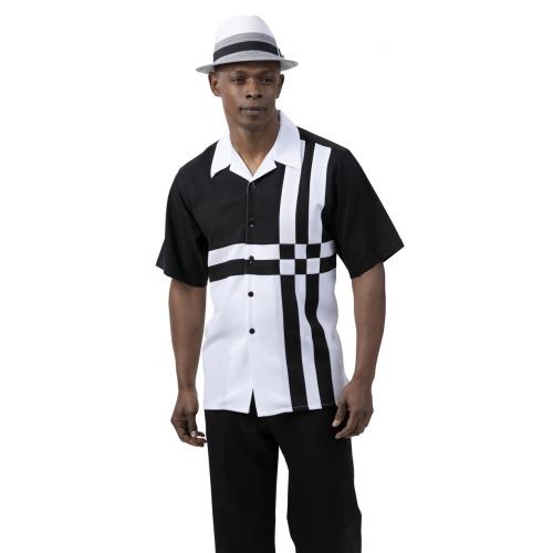 Montique Black / White Sectional Design Short Sleeve Outfit 2078