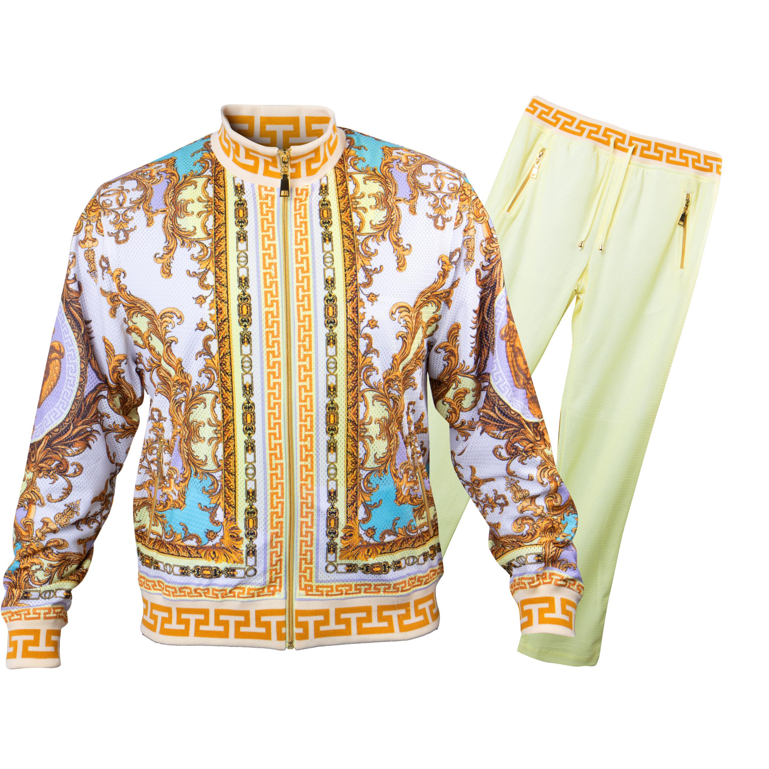 Prestige Yellow / White / Gold Medusa / Greek Design Tracksuit Outfit ...