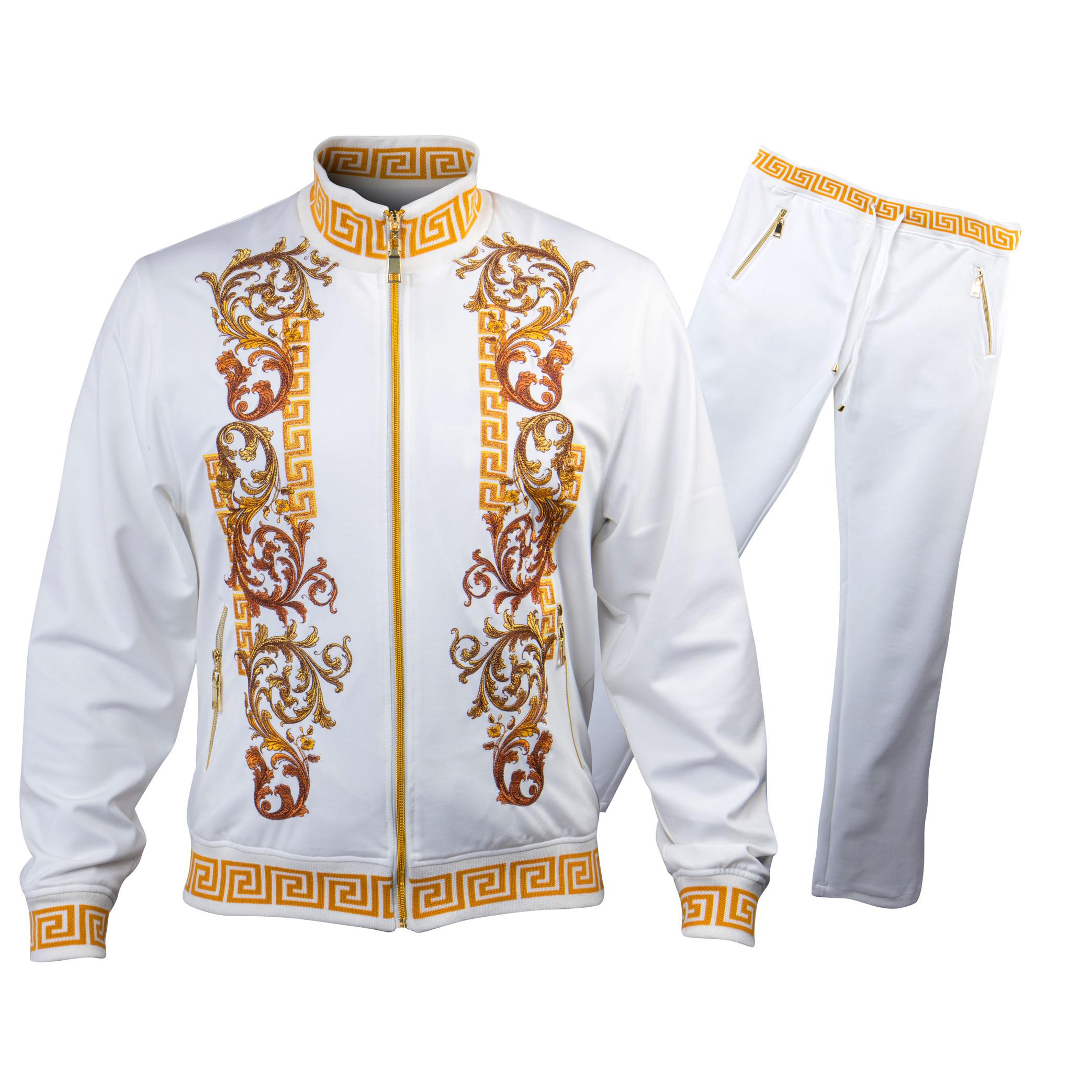 Prestige White Metallic Gold Medusa Greek Design Tracksuit Outfit