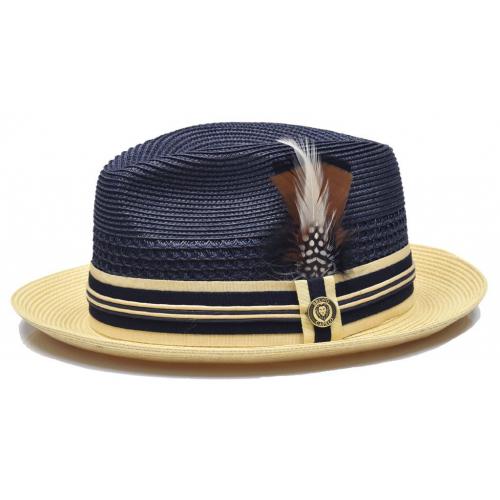 Bruno Capelo Navy / Natural Cream Braided Fedora Straw Hat GI-672