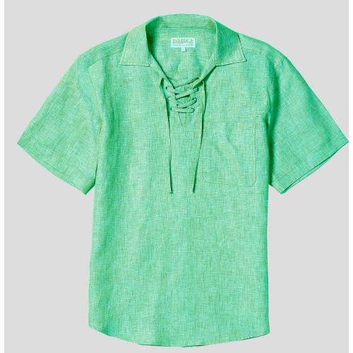 Inserch Mint Irish Linen Lace-Up V-Neck Pull-Over Shirt 81116