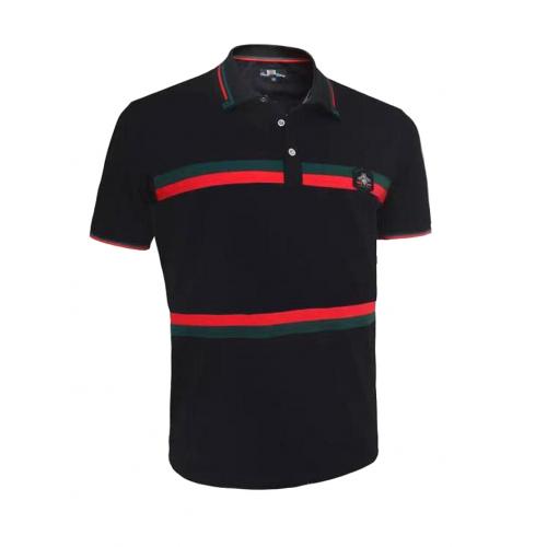 V.I.P. Black / Green / Red Striped Short Sleeve Polo Shirt GG470