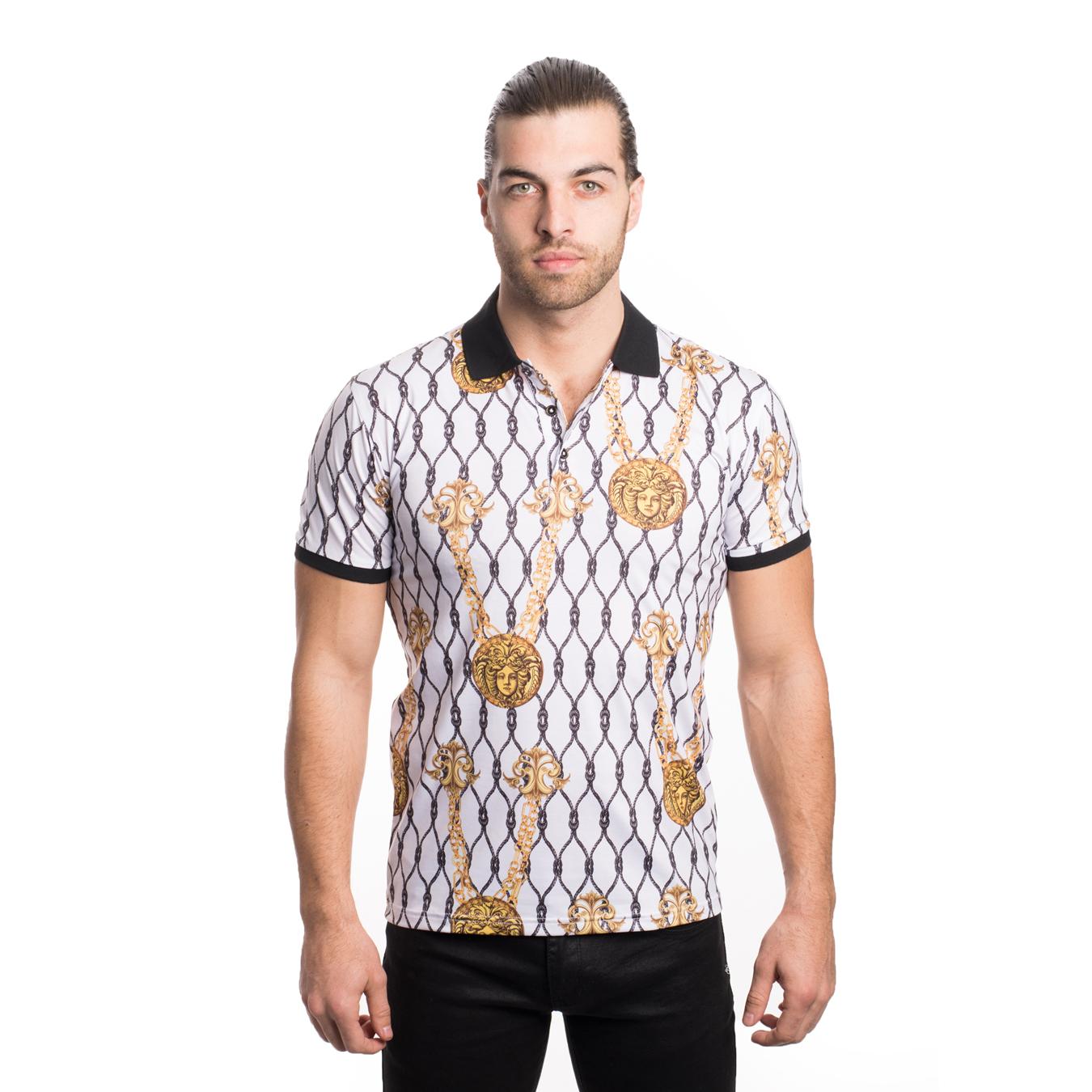 V.I.P. White / Gold / Black Medusa Design Short Sleeve Polo Shirt VPK20 ...