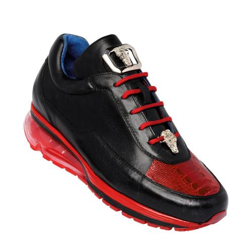 Belvedere "E01" Black & Red Genuine Ostrich / Calf-skin Leather Casual Sneakers