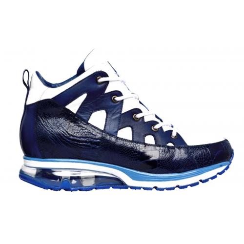 Belvedere "E03" Royal Blue & White Exotic Ostrich / Calf-skin Leather Casual Sneakers