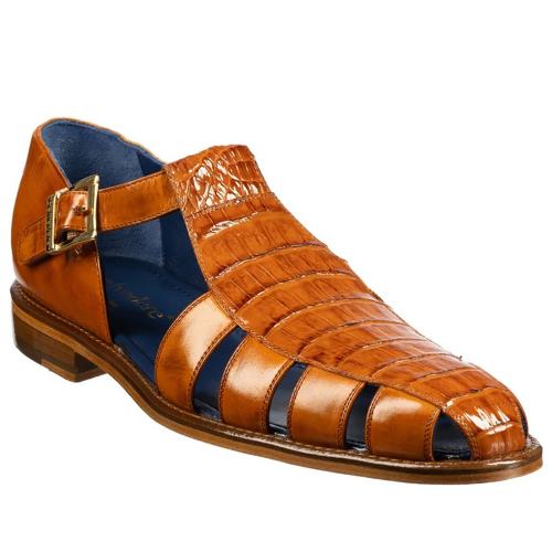 Belvedere "Peter" Antique Almond Genuine Crocodile / Calf-Skin Leather Sandals.