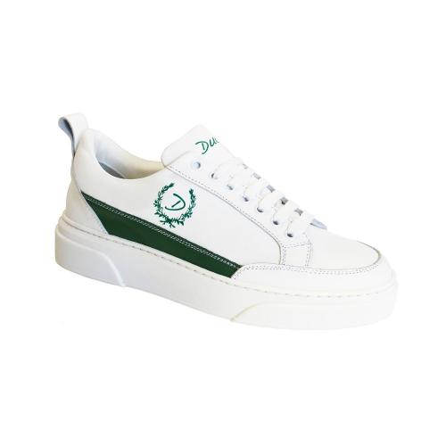 Duca Di Matiste "Fabro" White / Green Genuine Calf-Skin Leather Casual Sneakers.