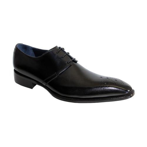 Duca "Pavona" Black Calf-skin Genuine Leather Derby Oxford Shoes.