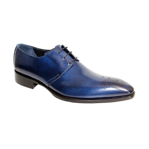 Duca "Pavona" Blue Calf-skin Genuine Leather Derby Oxford Shoes.