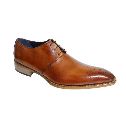 Duca "Pavona" Brandy Calf-skin Genuine Leather Derby Oxford Shoes.