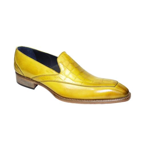 Duca "Trento" Yellow Crocodile Print/ Calf-Skin Leather Slip-On Split-Toe Loafer Shoes.