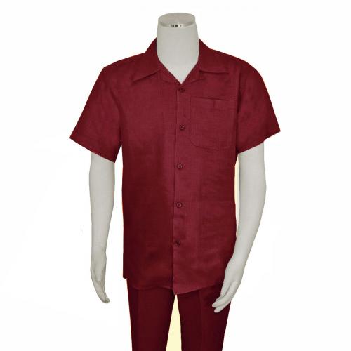 Successos Burgundy Irish Linen Short Sleeve Outfit SP1065