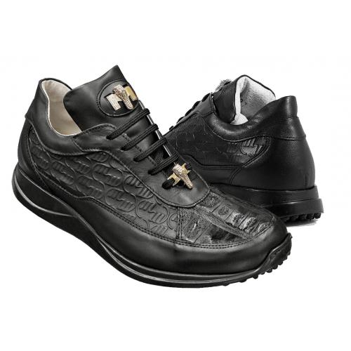 Mauri "King" 8900/2 Black Genuine Embossed Nappa / Baby Crocodile Sneakers