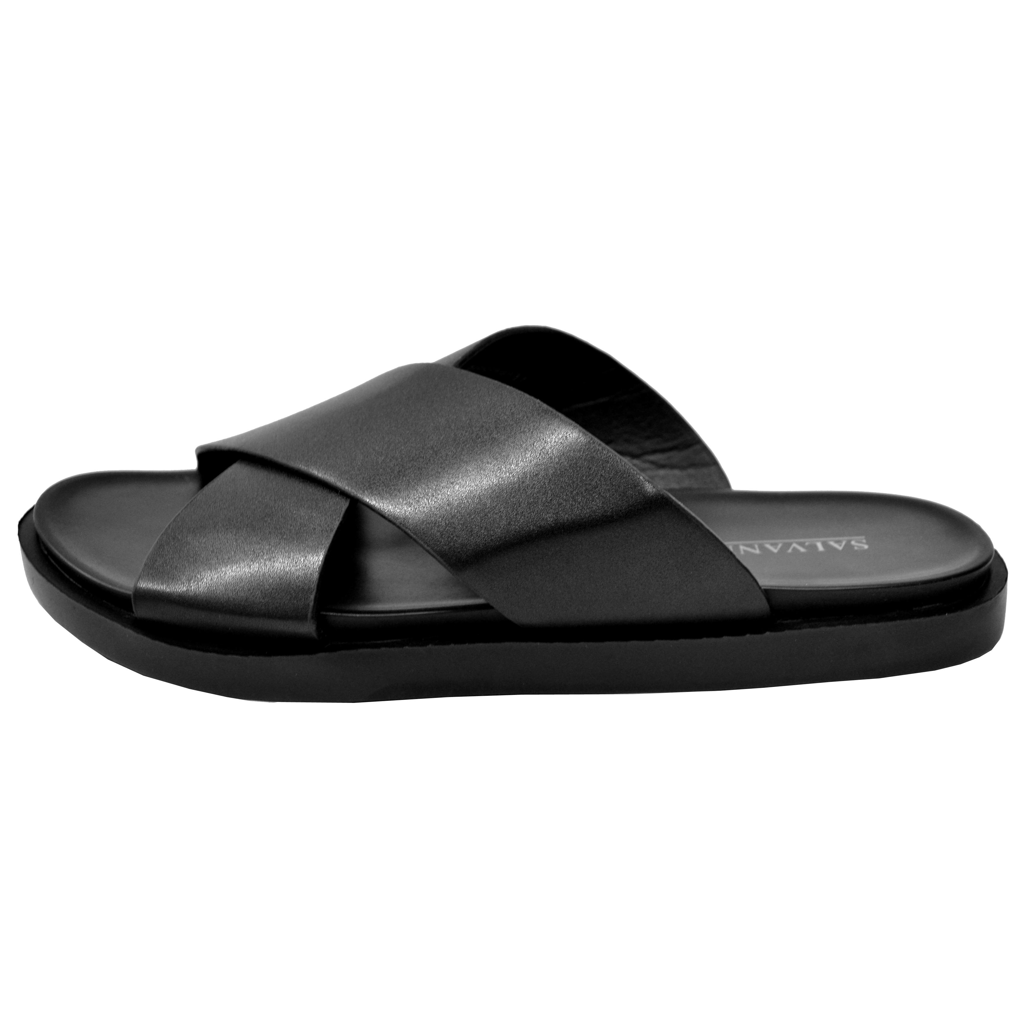 Salvanni Black Vegan Leather Slide Sandals