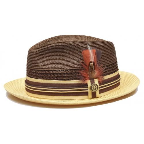 Bruno Capelo Brown / Natural Cream Braided Fedora Straw Hat GI-671