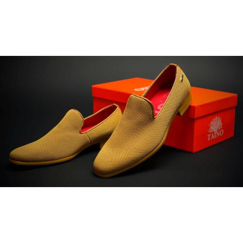 Tayno "Messina" Mustard Gold Woven Canvas Slip-On Loafers