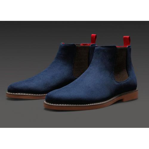 Tayno "Beatle" Navy Blue Vegan Suede Casual Chelsea Boots