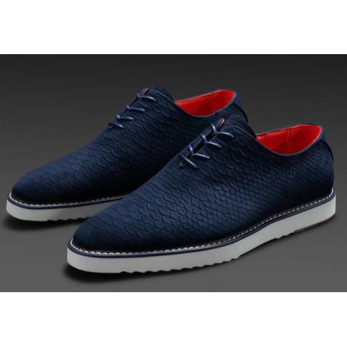 Tayno "Wager" Navy Blue Python Embossed Vegan Suede Oxford Sneakers