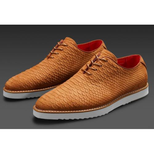 Tayno "Wager" Camel Python Embossed Vegan Suede Oxford Sneakers