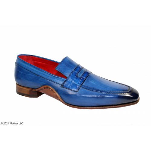 Fennix Italy "Edward " Blue Genuine Alligator / Calf-Skin Leather Penny Loafer Shoes.