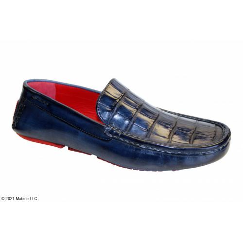 Fennix Italy "Hunter" Navy Genuine Taupe Exotic Alligator & Calf Driver Mocassin Loafer Shoes.